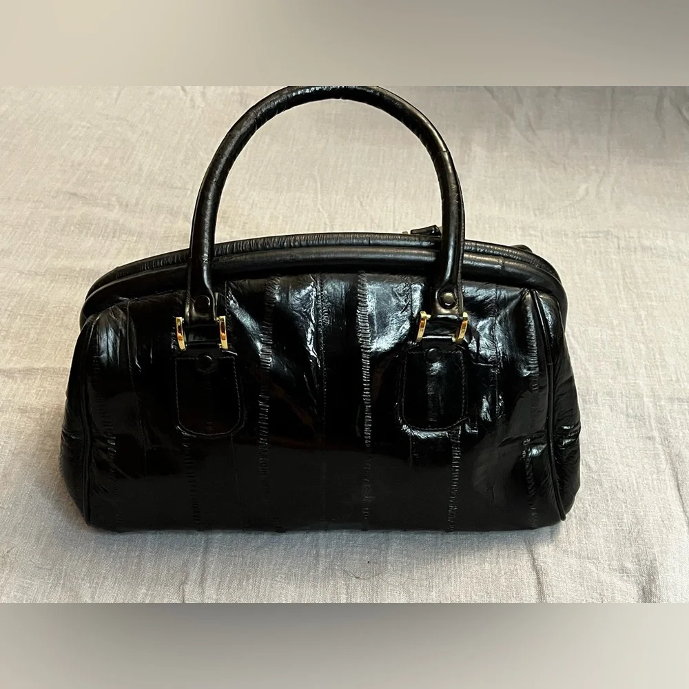 Vintage Black Eel Skin Handbag Exotic Leather Purse